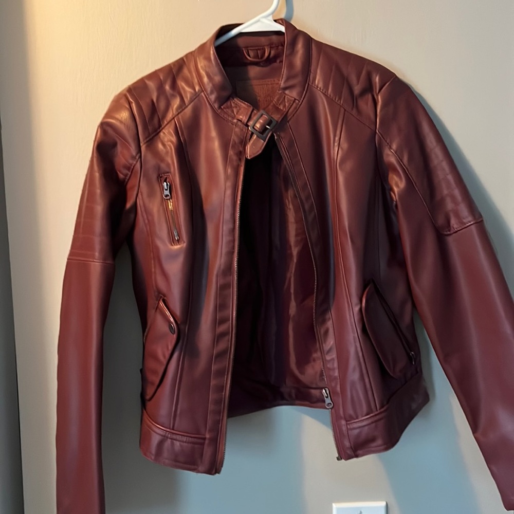 Biker style rusty red/ red brown leather jacket size M